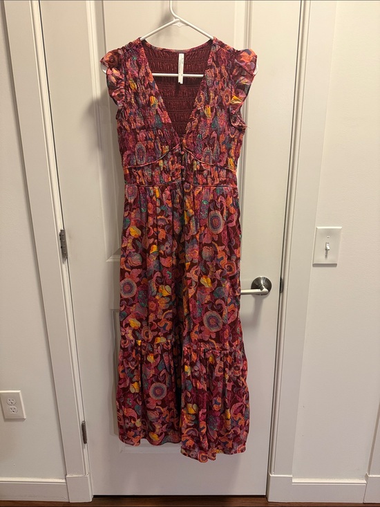 Anthropologie Dresses & Skirts - Anthropologie Berry Floral Smocked Maxi Dress with Flutter Sleeves